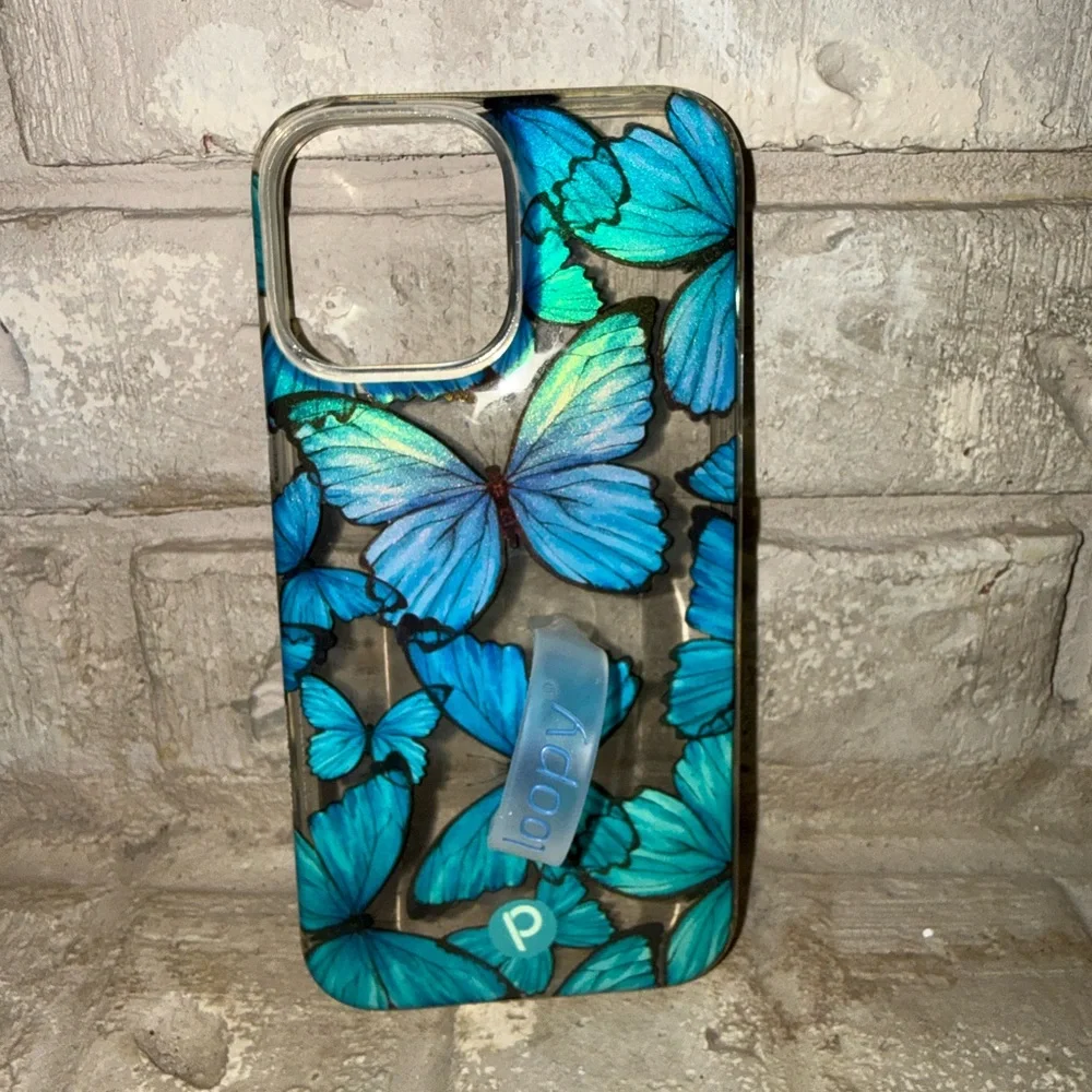 Loopy - 13 Pro Max - Phone Cover Blue Butterfly - with Bag